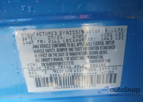 2021 Nissan Sentra Sr Xtronic Cvt z USA, uszkodzony, nr VIN 3N1AB8DV5MY330170